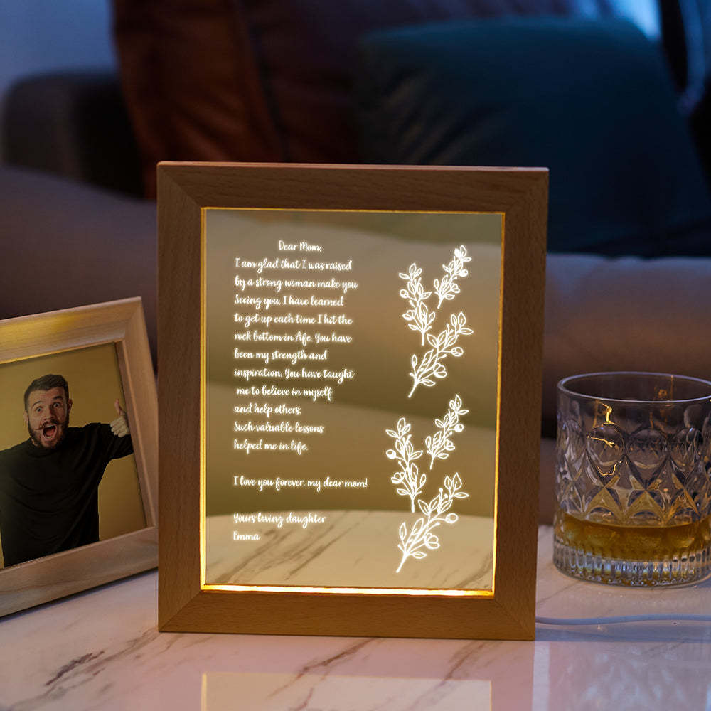 Personalized Hand-Written Letter Night Light Custom Wooden Frame Lamp for Mother's Day Gift - soufeelus