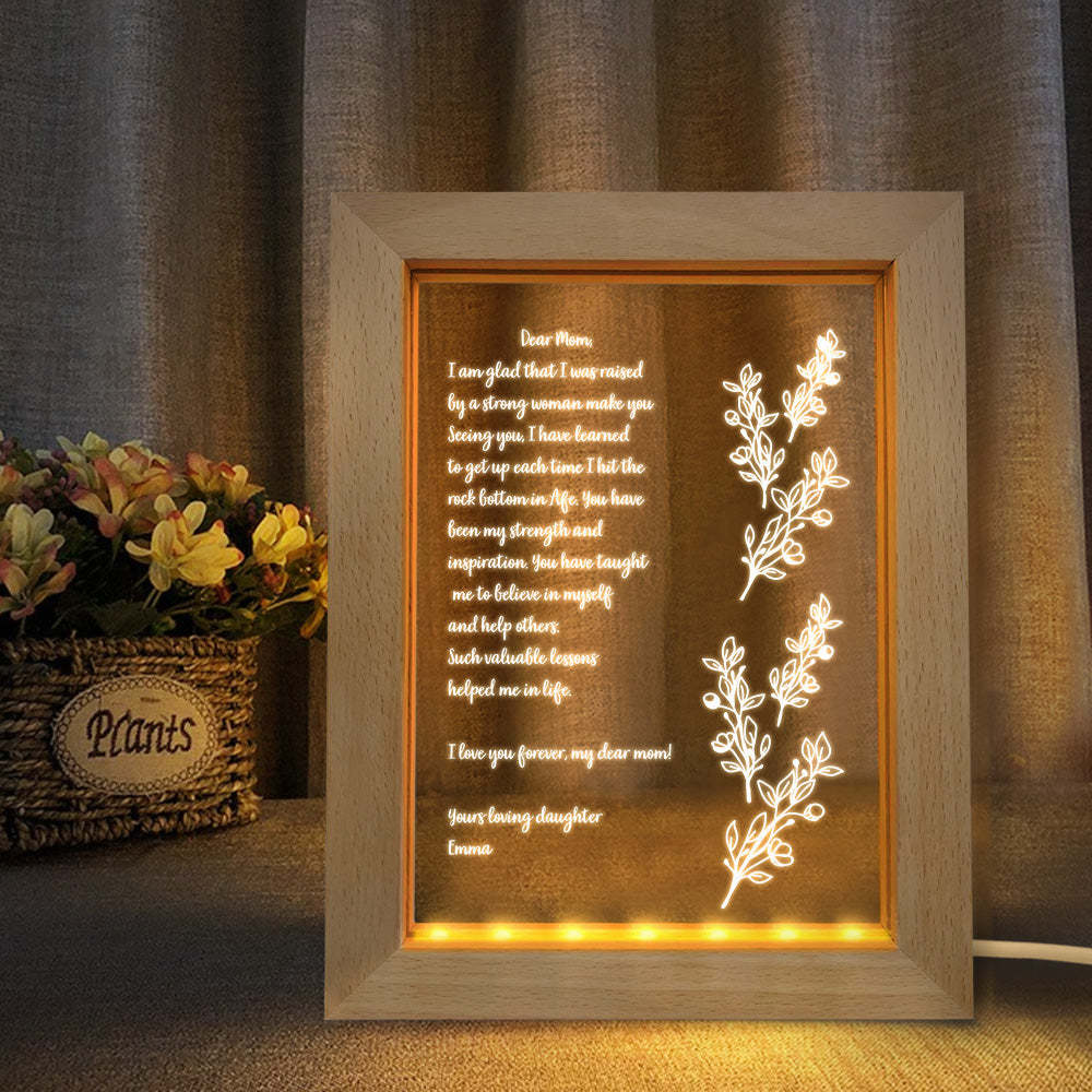 Personalized Hand-Written Letter Night Light Custom Wooden Frame Lamp for Mother's Day Gift - soufeelus