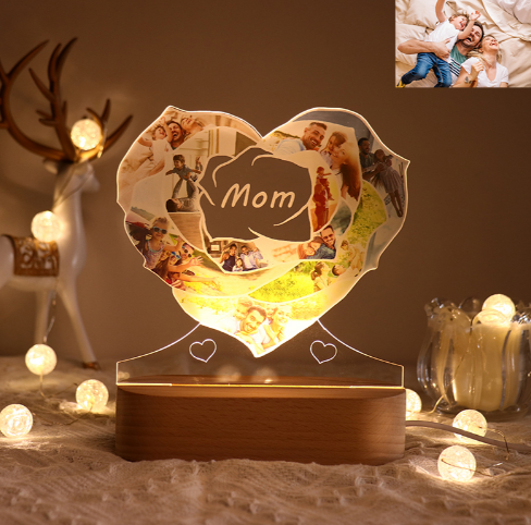 Custom Photo Heart Rose Puzzle Night Light with Your Photo & Text - soufeelus