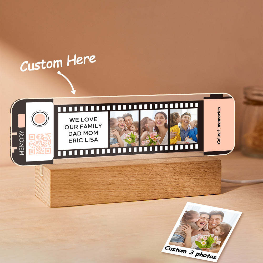 Custom QR code Acrylic Filmstrip Plaque Night Light Gift for Family - soufeelus