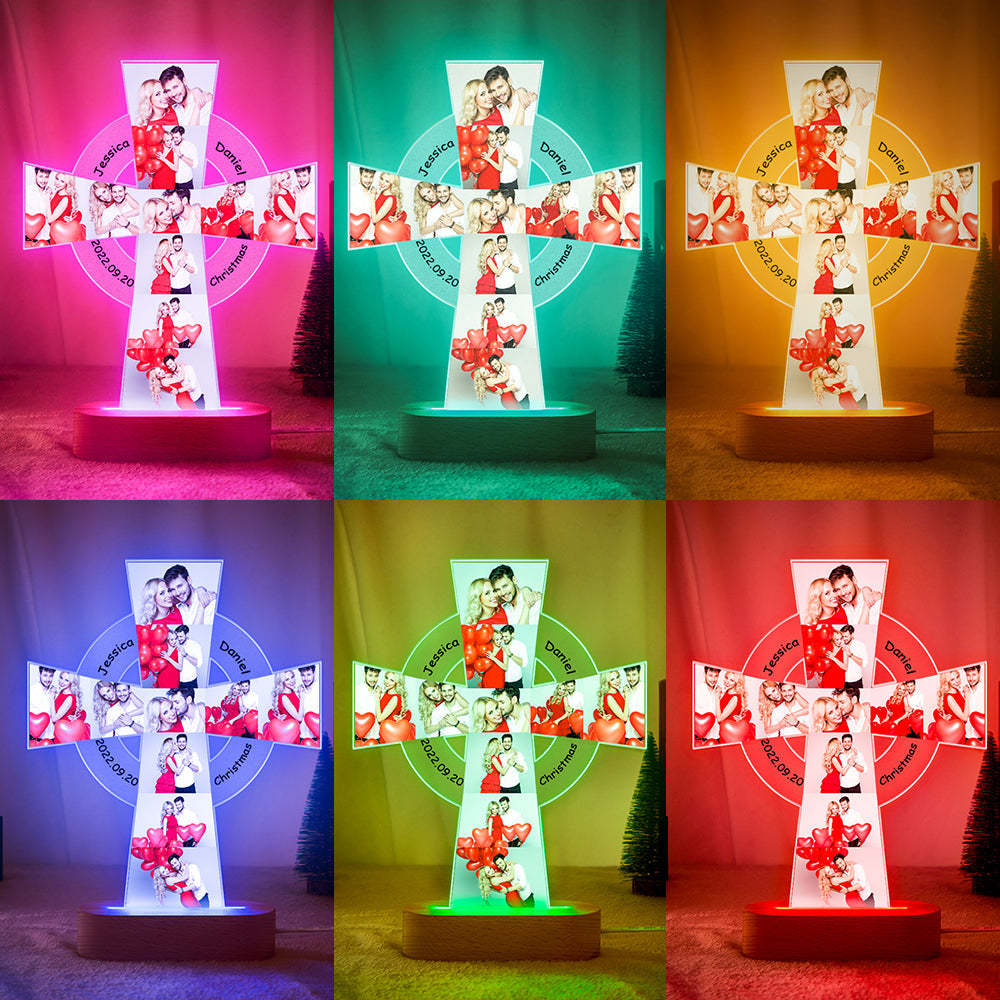 Custom Photo Engraved Cross Night Light Personalized Acrylic Lamp Gift for Lover - soufeelus