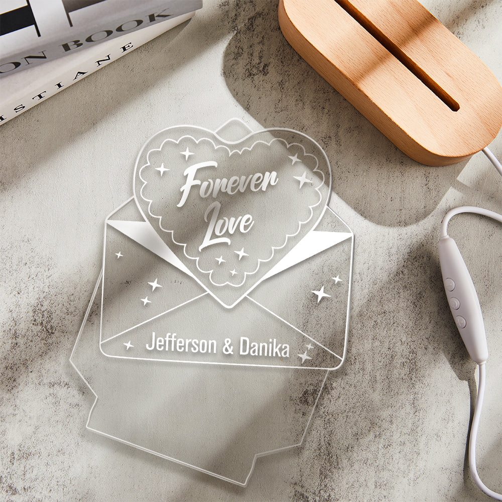 Custom Text Acrylic Envelope Night Light Personalized Coloful Lamp Valentines Day Gift - soufeelus