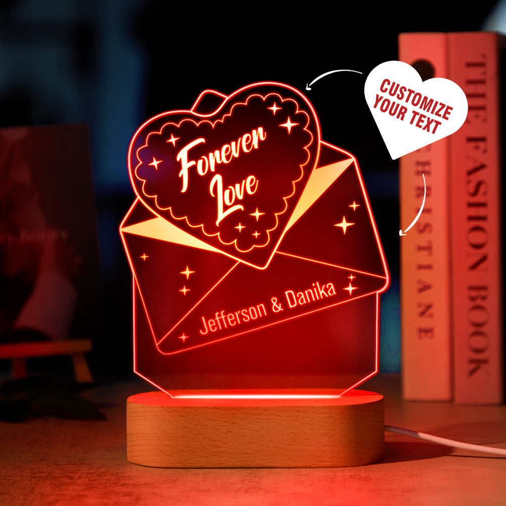 Custom Text Acrylic Envelope Night Light Personalized Coloful Lamp Valentines Day Gift - soufeelus