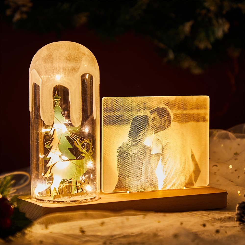 Custom Acrylic Photo Night Light Christmas Tree Glass Dome Lamp for Festival - soufeelus