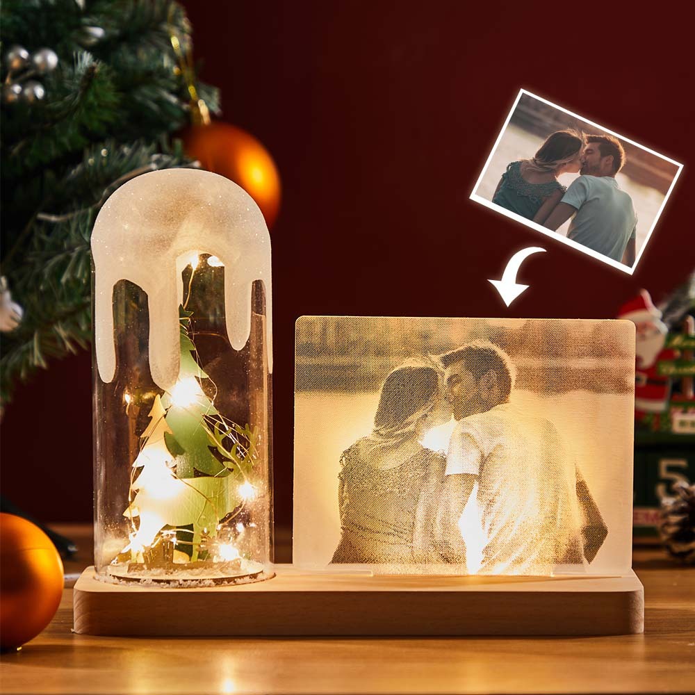 Custom Acrylic Photo Night Light Christmas Tree Glass Dome Lamp for Festival - soufeelus