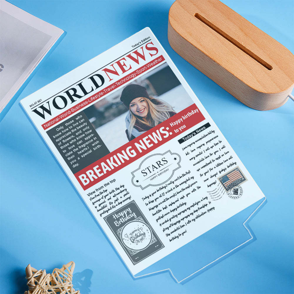 Custom Photo News Acrylic Sign Colorful Lamp Personalized 3D Printed Night Light Birthday Gifts - soufeelus