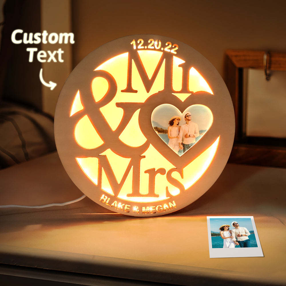 Custom Photo Wooden Lamp Personalized Engraved Name Night Light for Lover - soufeelus