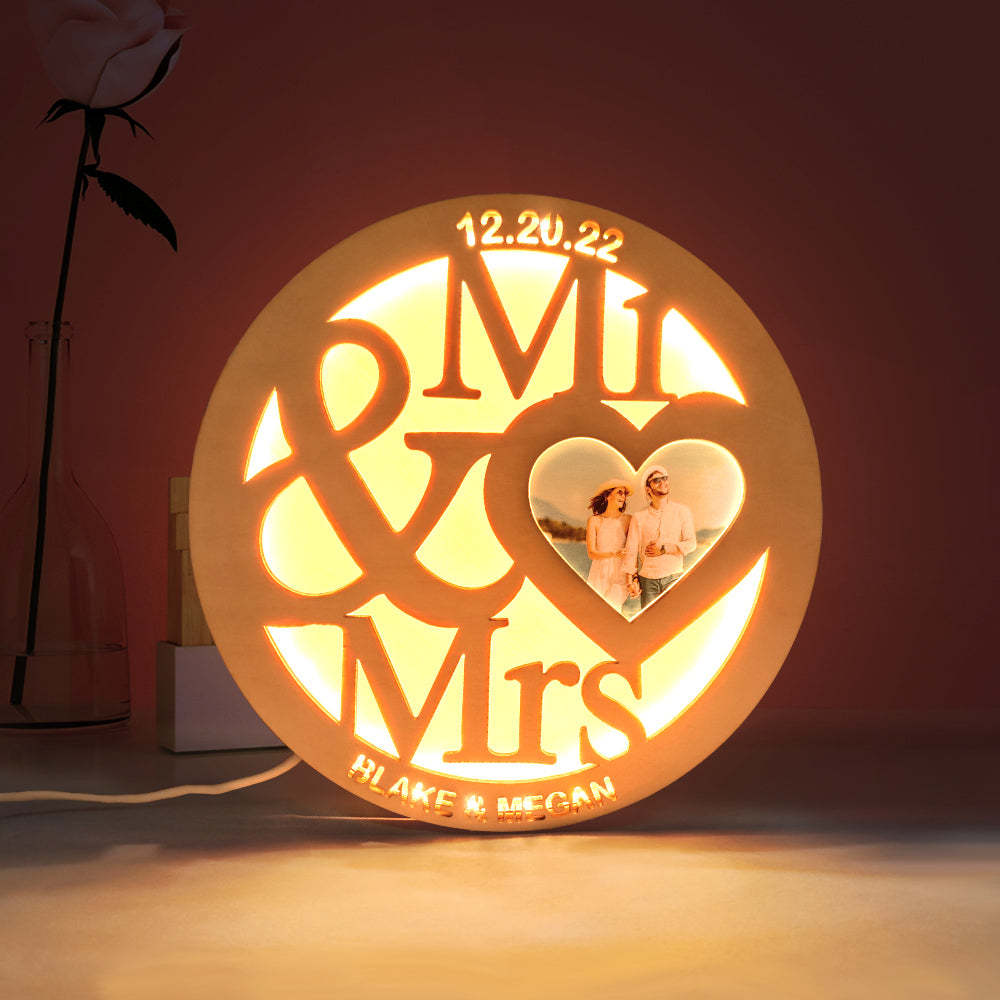 Custom Photo Wooden Lamp Personalized Engraved Name Night Light for Lover - soufeelus