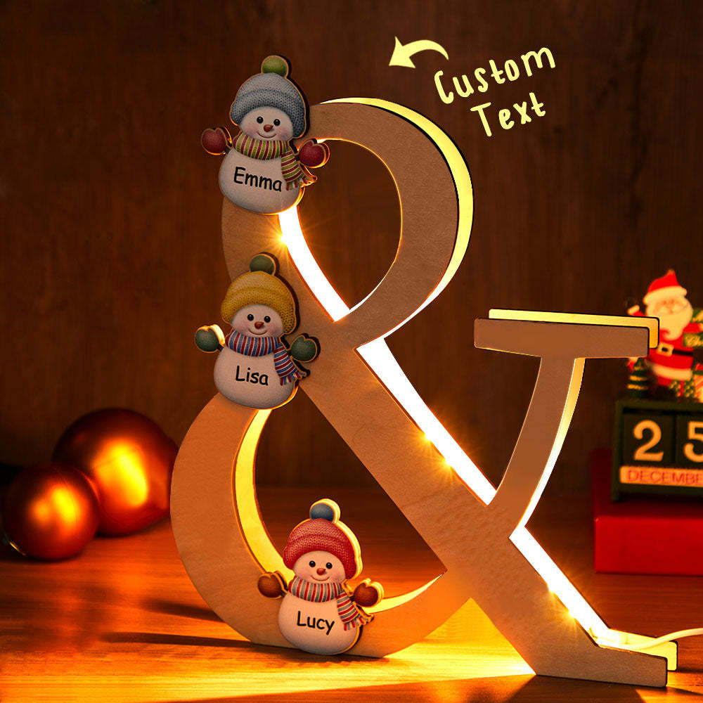 Personalized Snowman Family Name Lamp Custom Wooden Night Light Christmas Day Gift - soufeelus