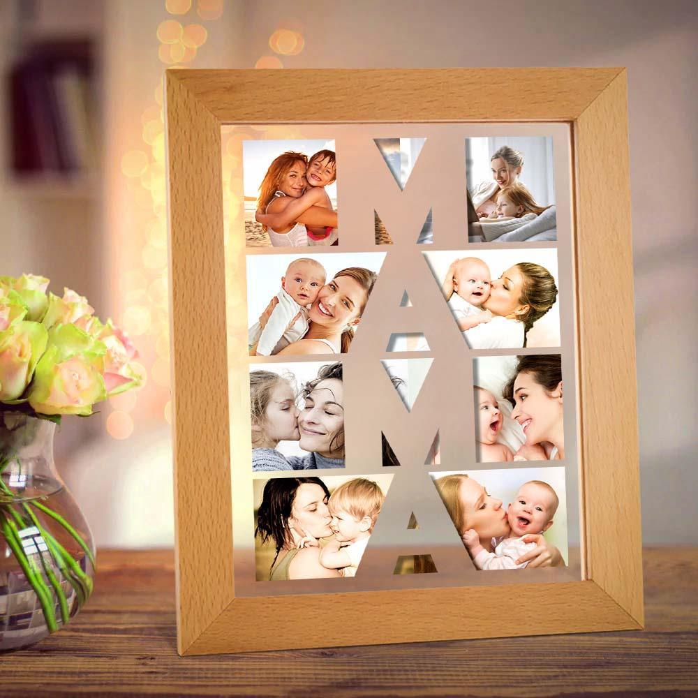 Custom Photo Night Light Wooden Frame Night Light Gift for Mom - soufeelus