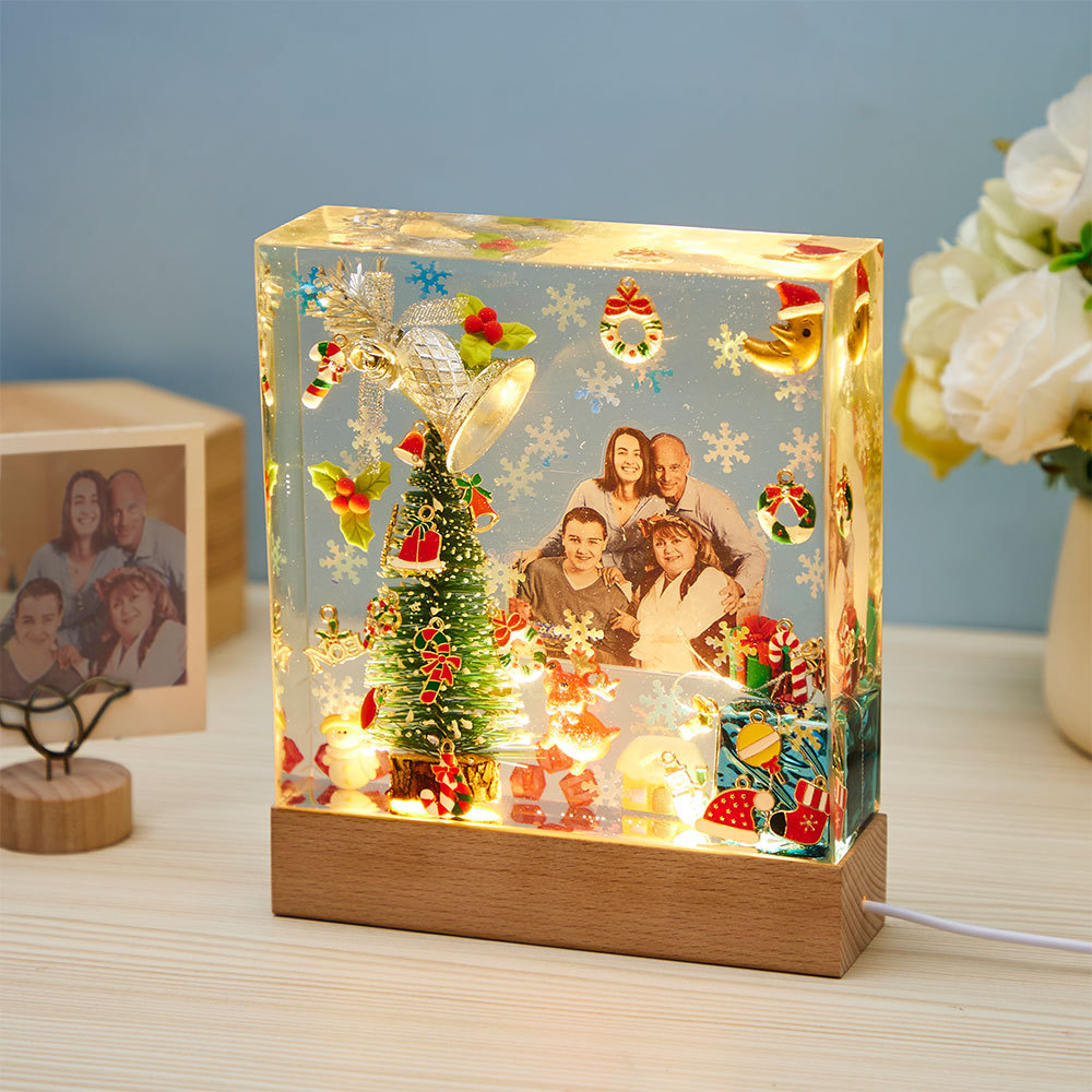 Custom Photo Night Light Square Christmas Home Epoxy Gifts - soufeelus