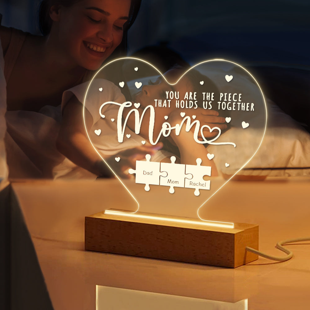 Personalized Mom You Are the Piece that Holds Us Together Acrylic Night Light Gift for Mom - soufeelus