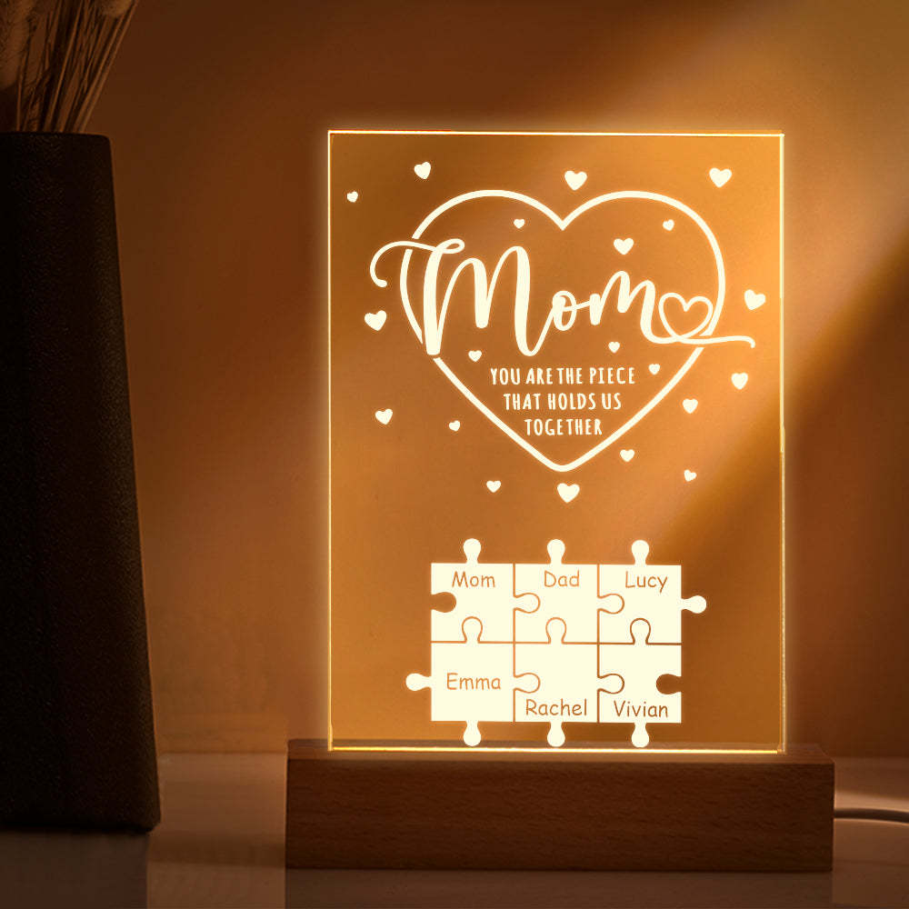 Personalized Mom You Are the Piece that Holds Us Together Acrylic Night Light Gift for Mom - soufeelus