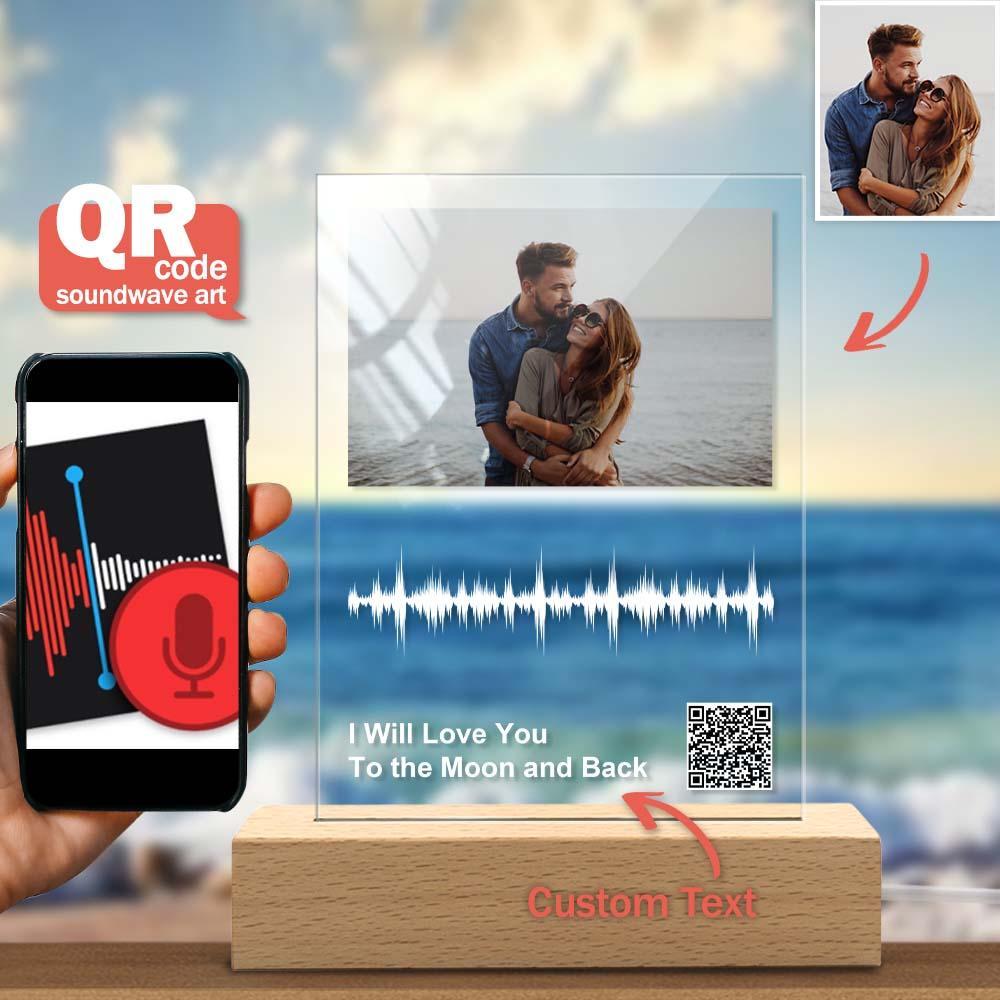 Custom Photo Plaque Night Light QR Code Engraved Sound Wave Lamp for Couple Gift - soufeelus