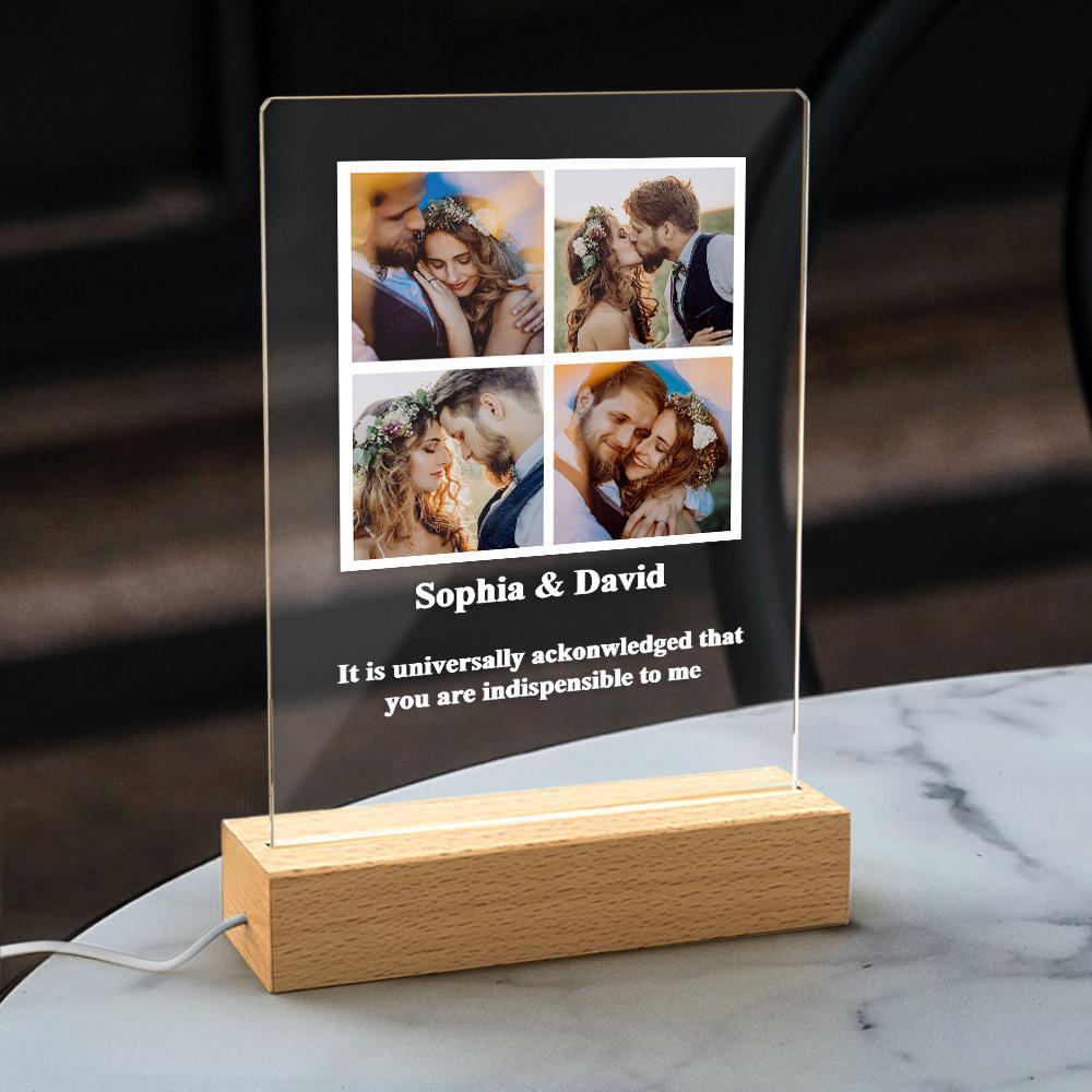 Personalized Photo Acrylic Plaque Night Light Couple Gift