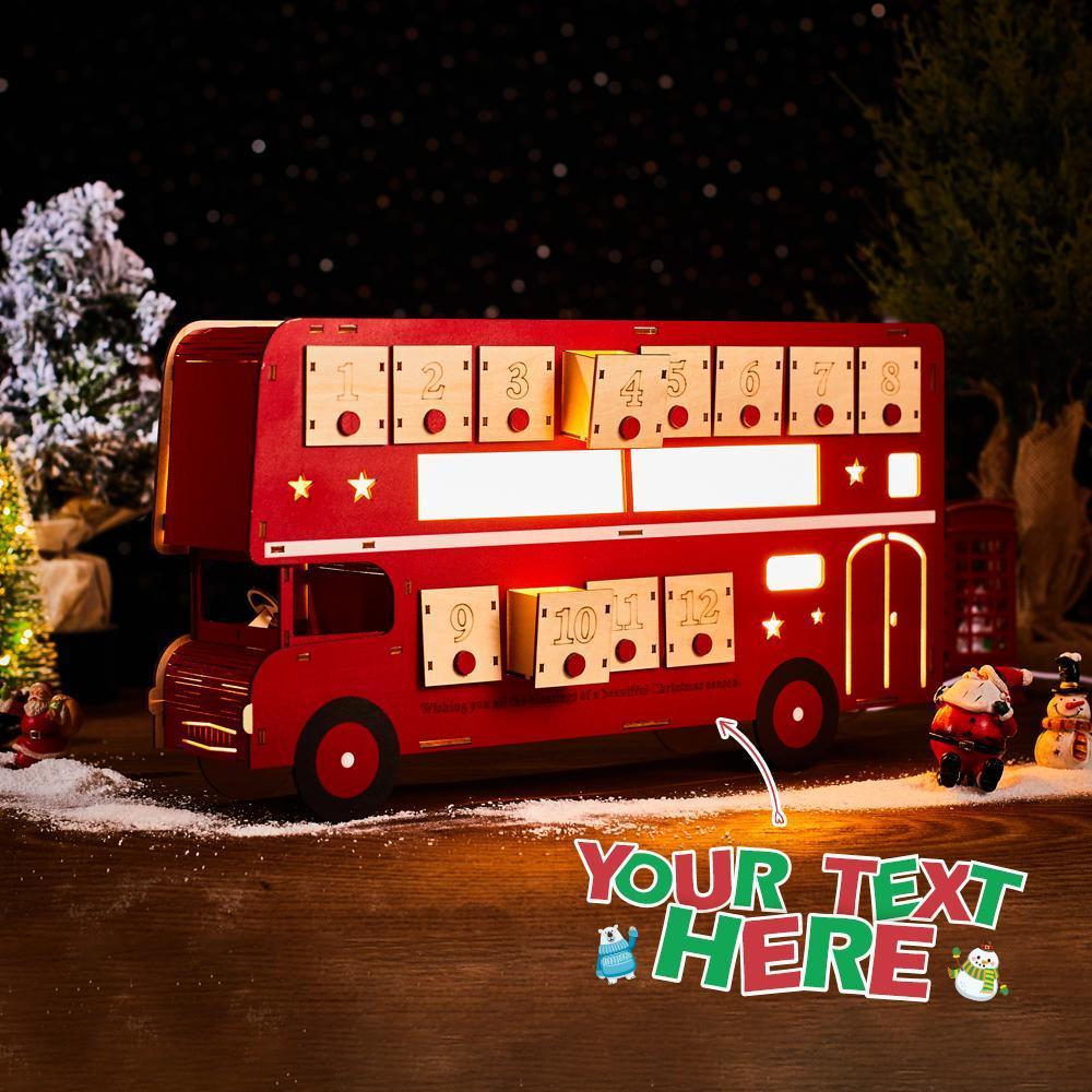 Wooden Christmas Advent Calendar Creative Vintage LED Bus Decoration Christmas Gift