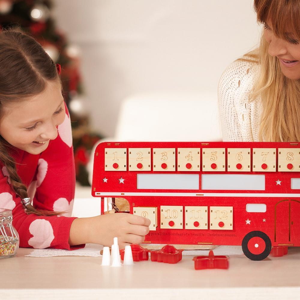 Wooden Christmas Advent Calendar Creative Vintage LED Bus Decoration Christmas Gift