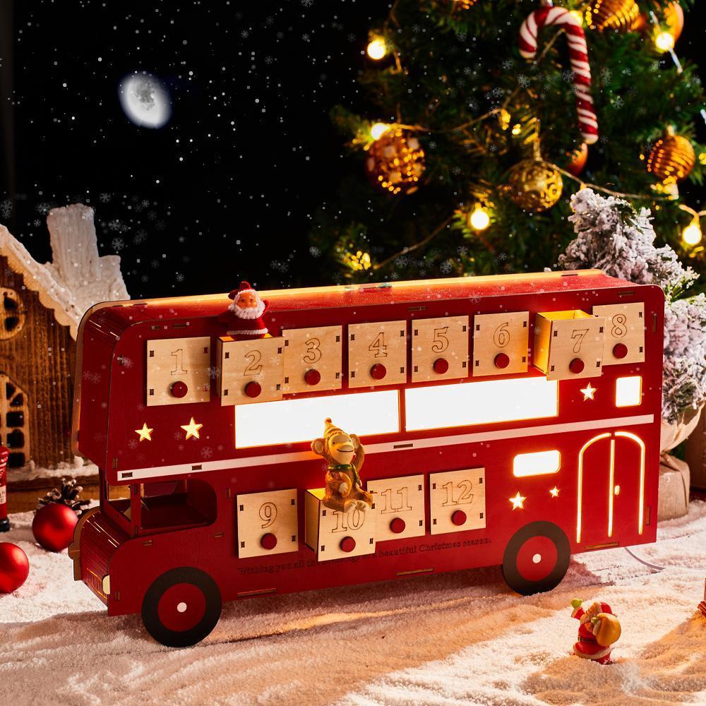 Wooden Christmas Advent Calendar Creative Vintage LED Bus Decoration Christmas Gift