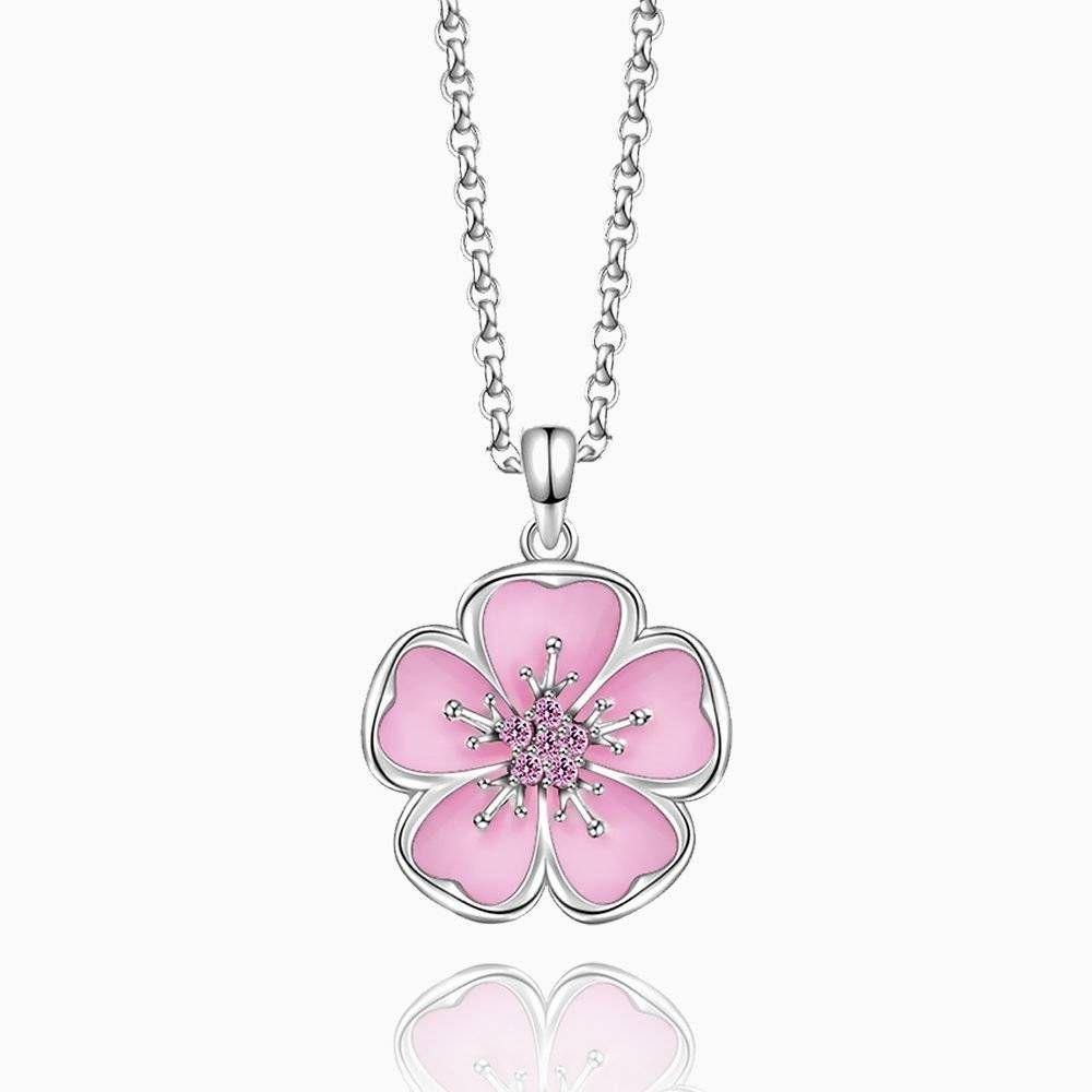Pink Flower Necklace Silver - soufeelus