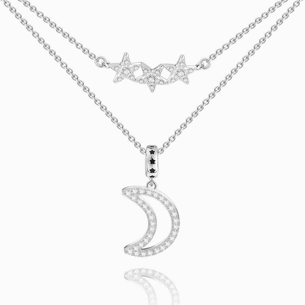 Moon and Stars Necklace Silver - soufeelus