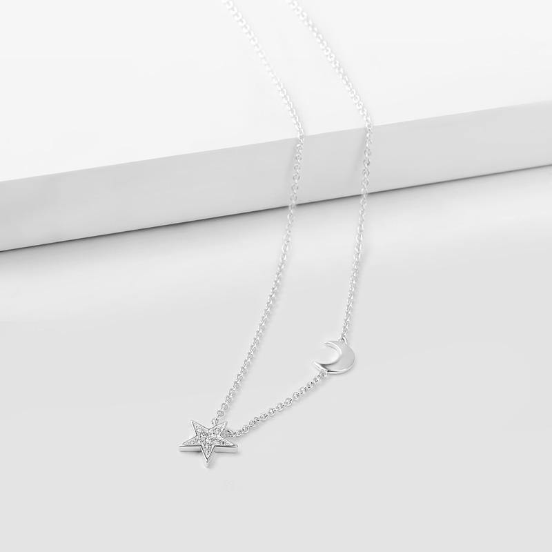 Star Accompany Moon Necklace Silver - soufeelus