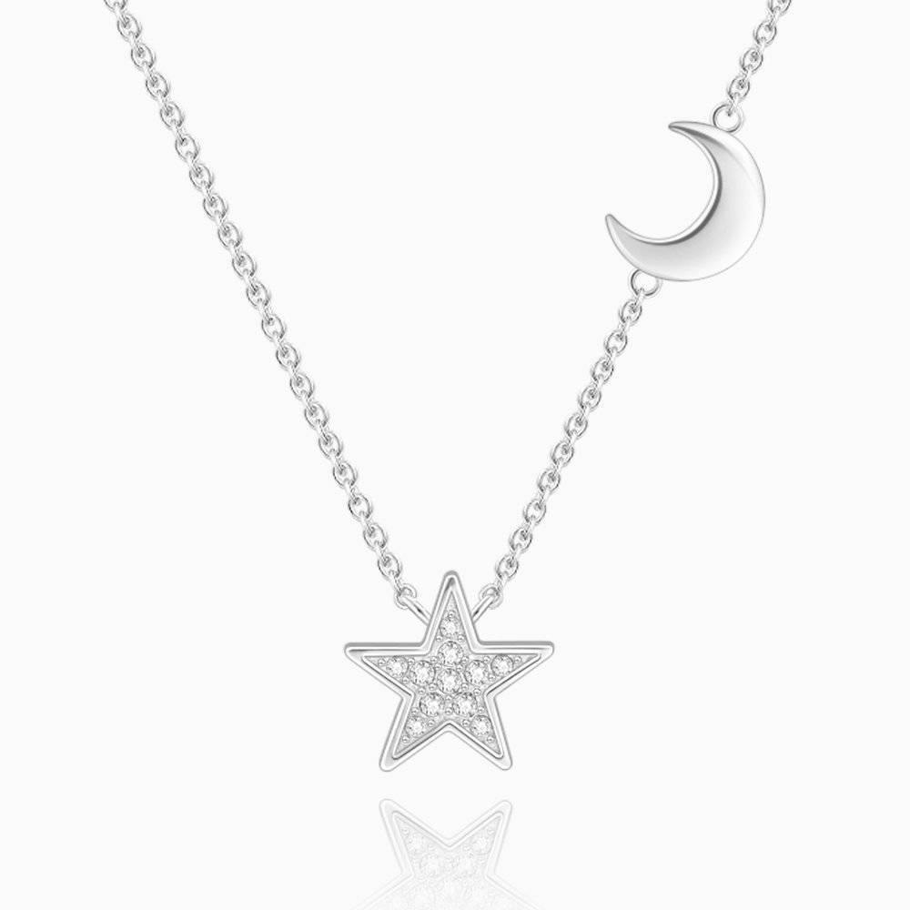 Star Accompany Moon Necklace Silver - soufeelus