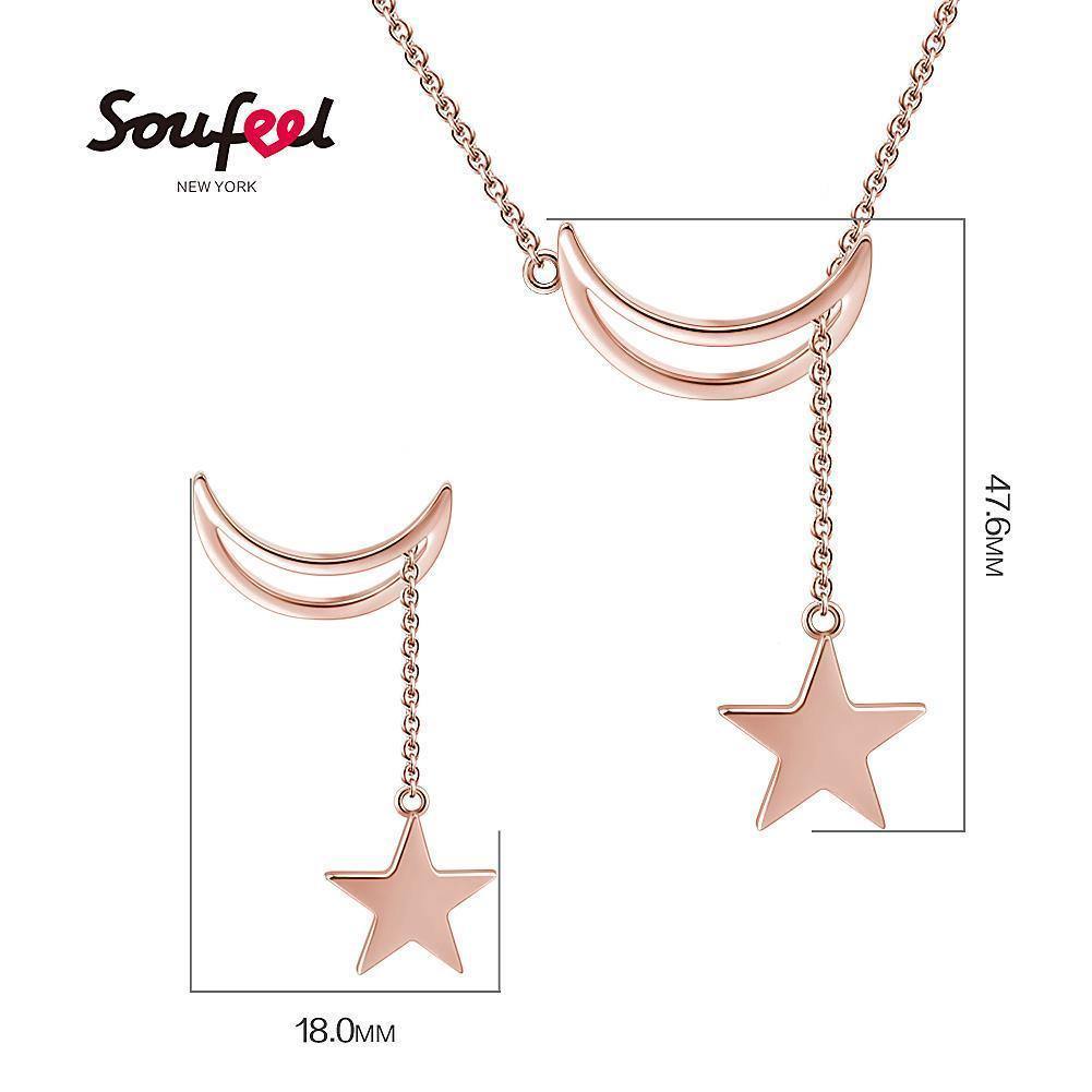 Crescent Moon and Star Necklace Rose Gold Plated Silver - soufeelus