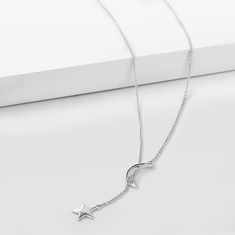 Crescent Moon and Star Necklace Silver - soufeelus