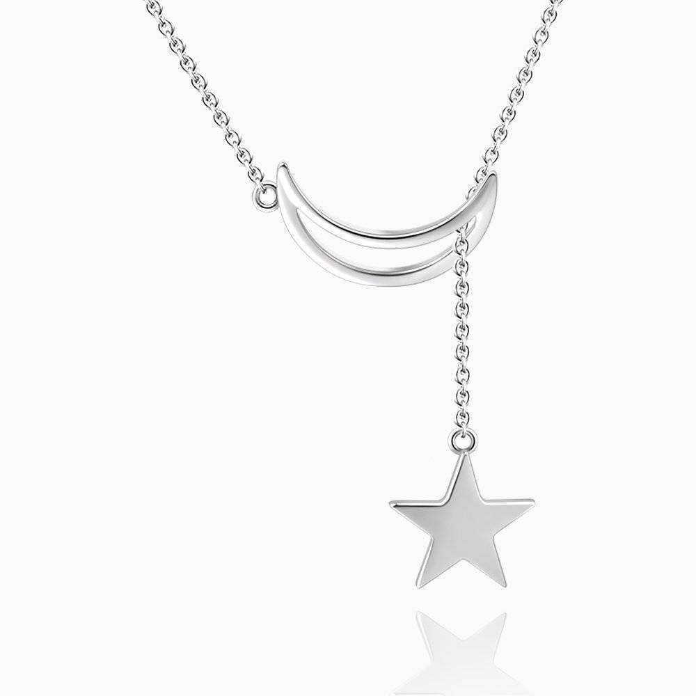 Crescent Moon and Star Necklace Silver - soufeelus