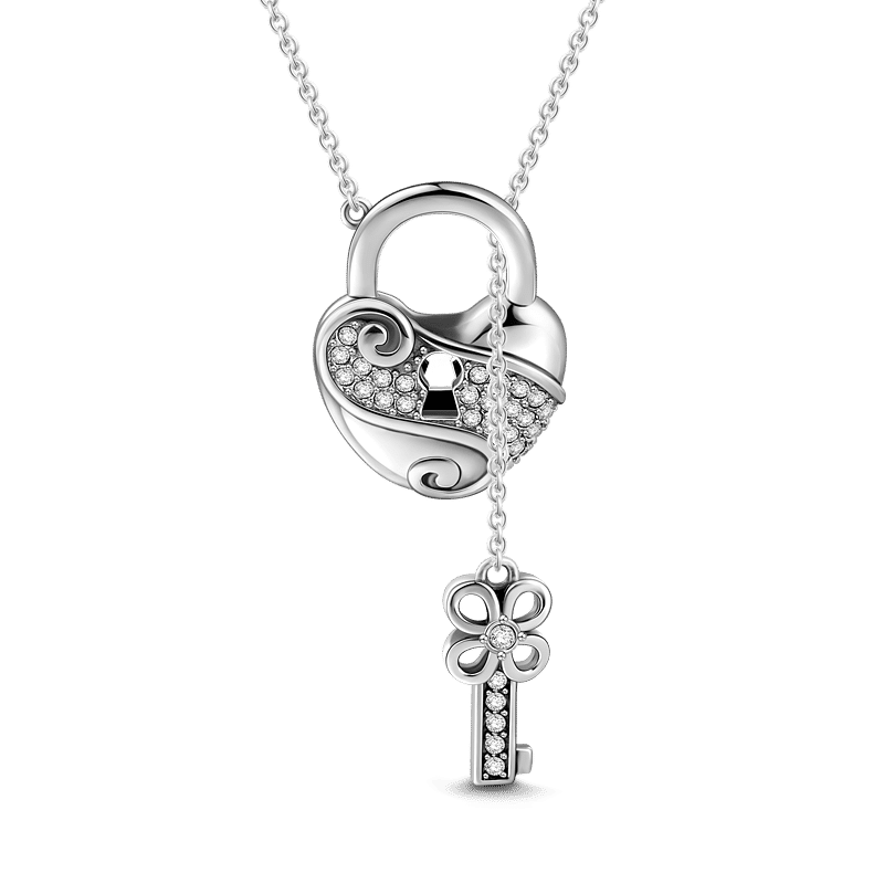 Key and Lock Necklace Silver - soufeelus