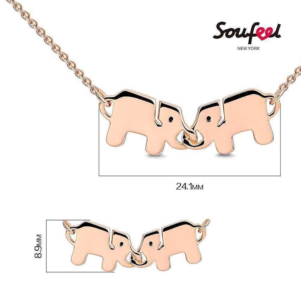 Two Elephants Necklace Rose Gold Plated Silver - soufeelus