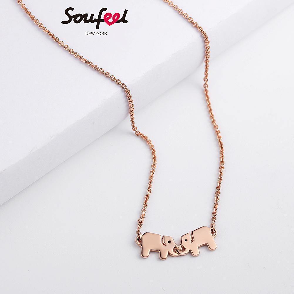 Two Elephants Necklace Rose Gold Plated Silver - soufeelus