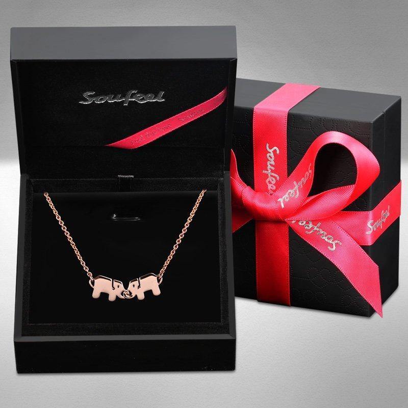 Two Elephants Necklace Rose Gold Plated Silver - soufeelus
