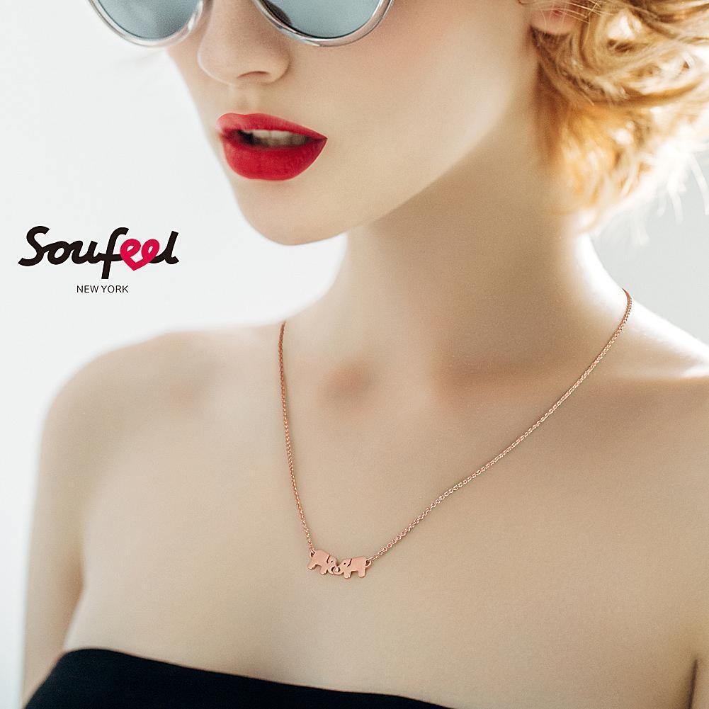 Two Elephants Necklace Rose Gold Plated Silver - soufeelus