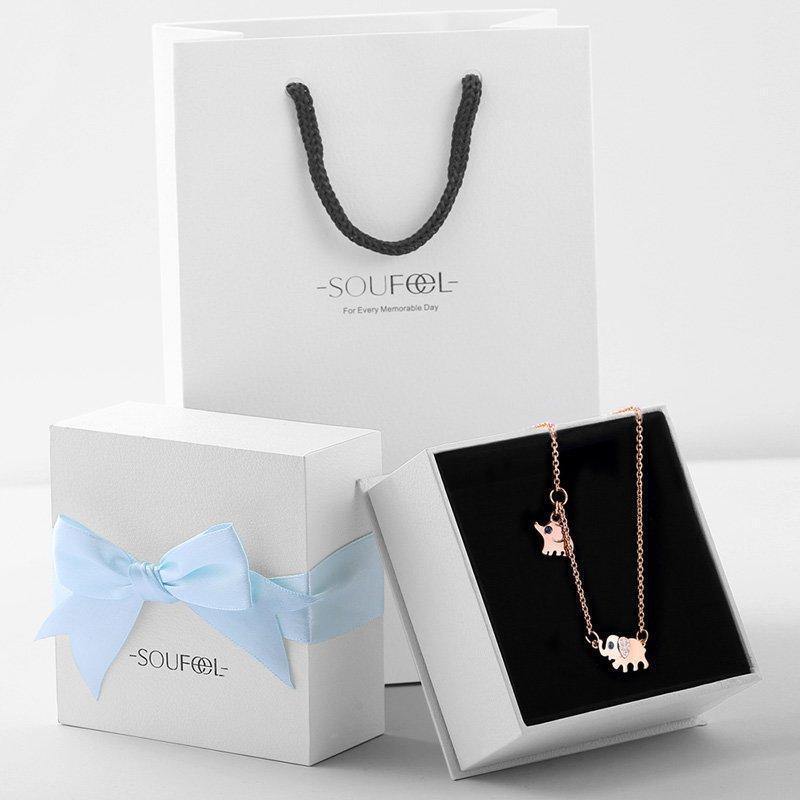Lucky Elephant Necklace Rose Gold Plated Silver - soufeelus