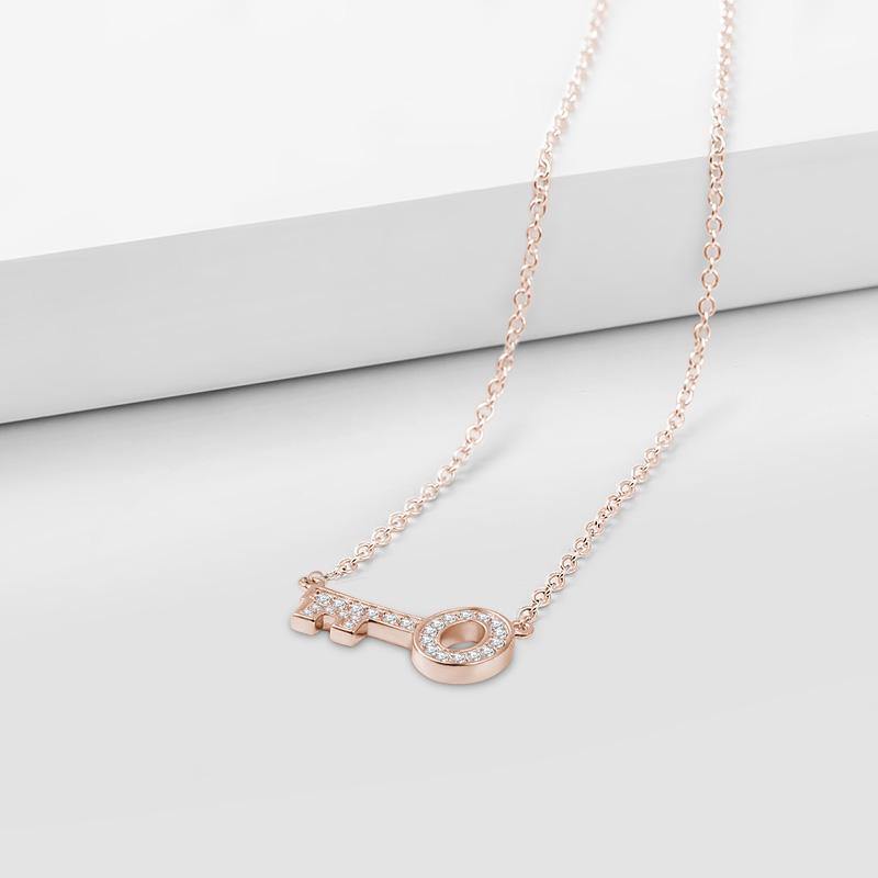 Key Necklace Rose Gold Plated Silver - soufeelus