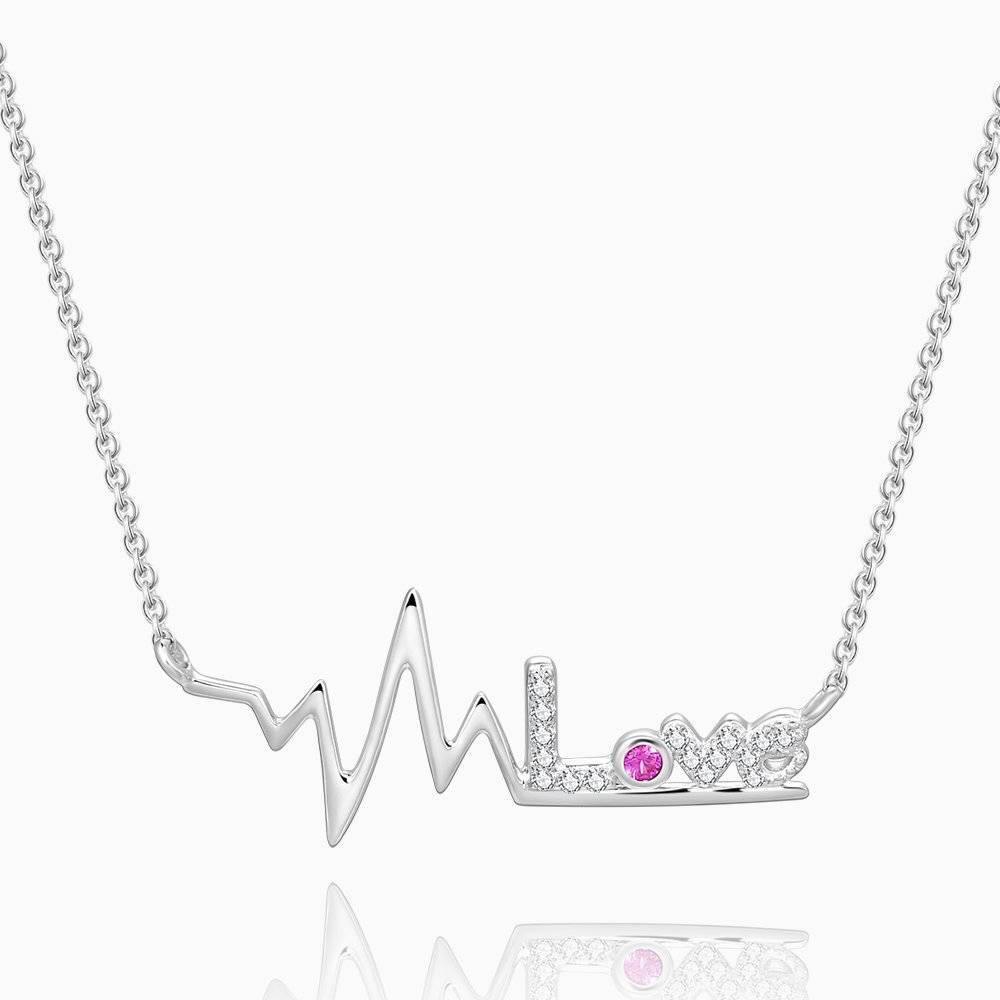 Silver Heartbeat Necklace with Pink CZ - soufeelus