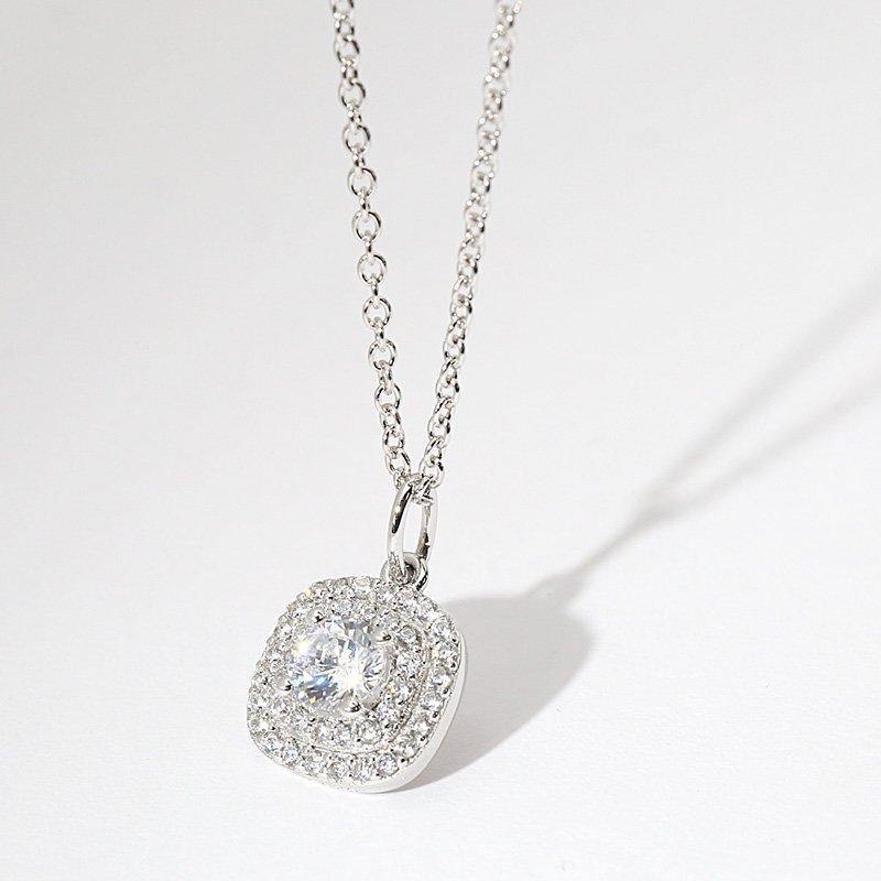 Pave CZ Square Necklace Silver - soufeelus