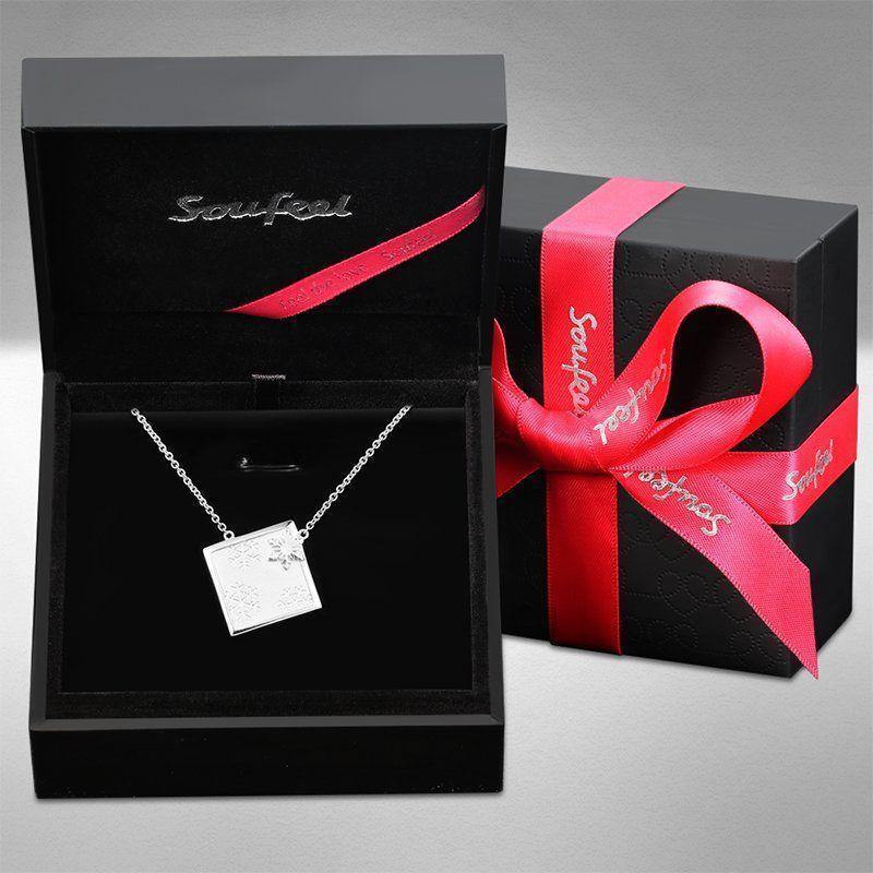 Engraved Snowflake Square Necklace Silver - soufeelus
