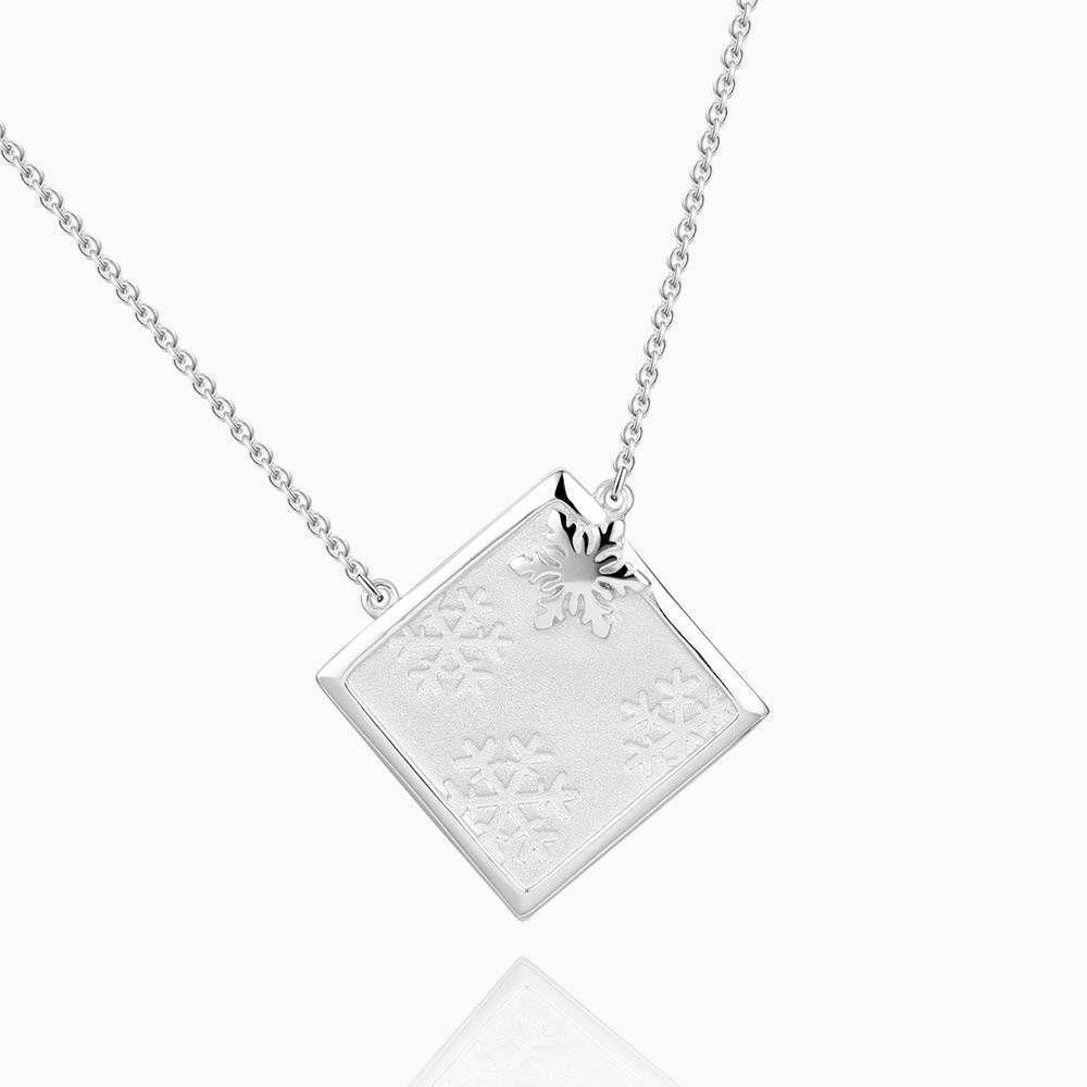 Engraved Snowflake Square Necklace Silver - soufeelus