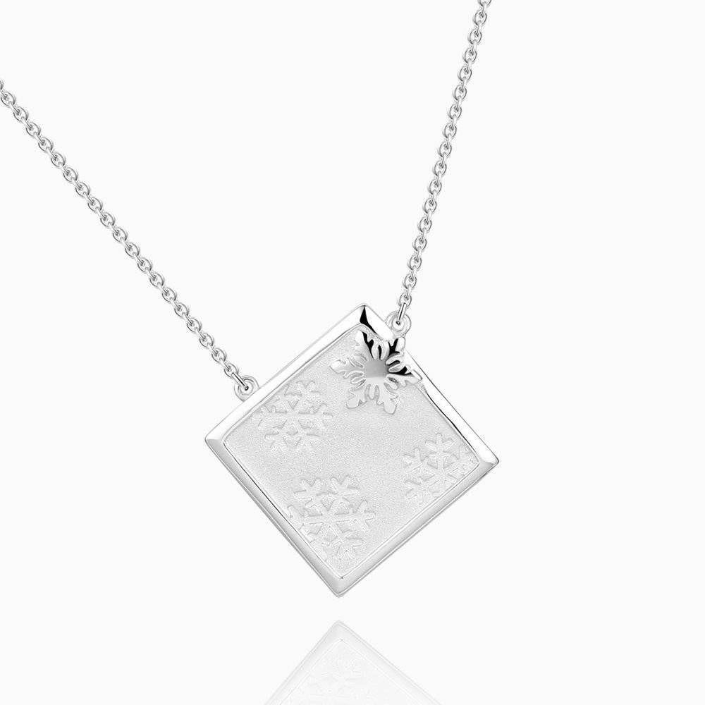 Engraved Snowflake Square Necklace Silver - soufeelus