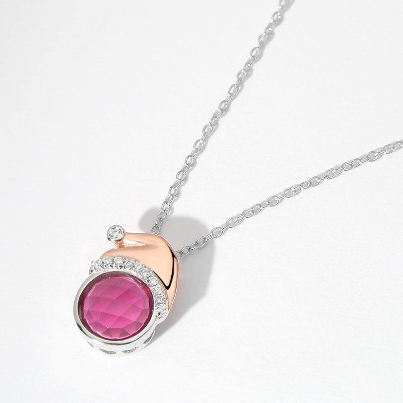 Christmas Hat Necklace with Special Stone Rose Gold Plated Silver - soufeelus