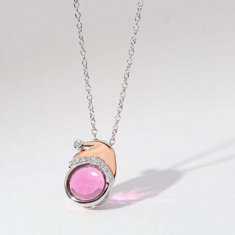 Christmas Hat Necklace with Special Stone Rose Gold Plated Silver - soufeelus
