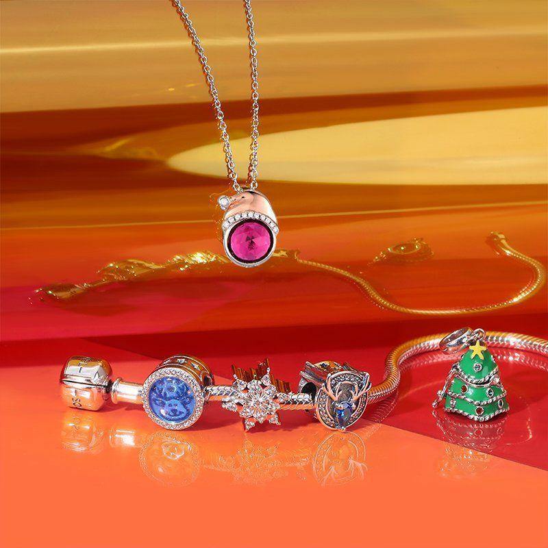 Christmas Hat Necklace with Special Stone Rose Gold Plated Silver - soufeelus