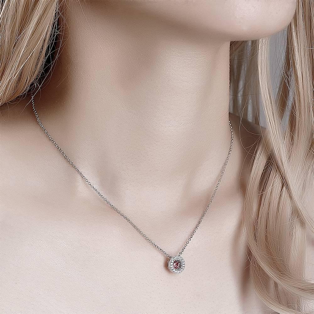 Sparkling Light Rose Round Dancing Stone Necklace Platinum Plated Silver - soufeelus
