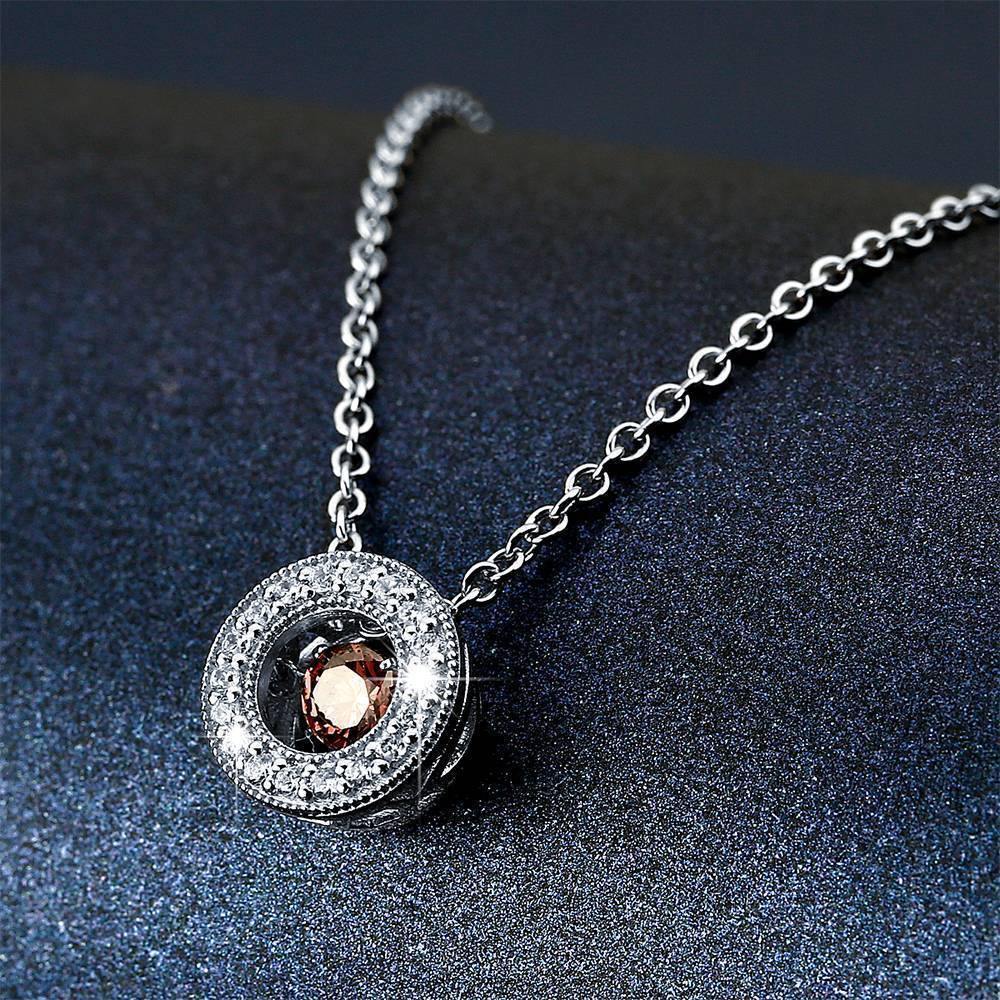 Sparkling Light Rose Round Dancing Stone Necklace Platinum Plated Silver - soufeelus