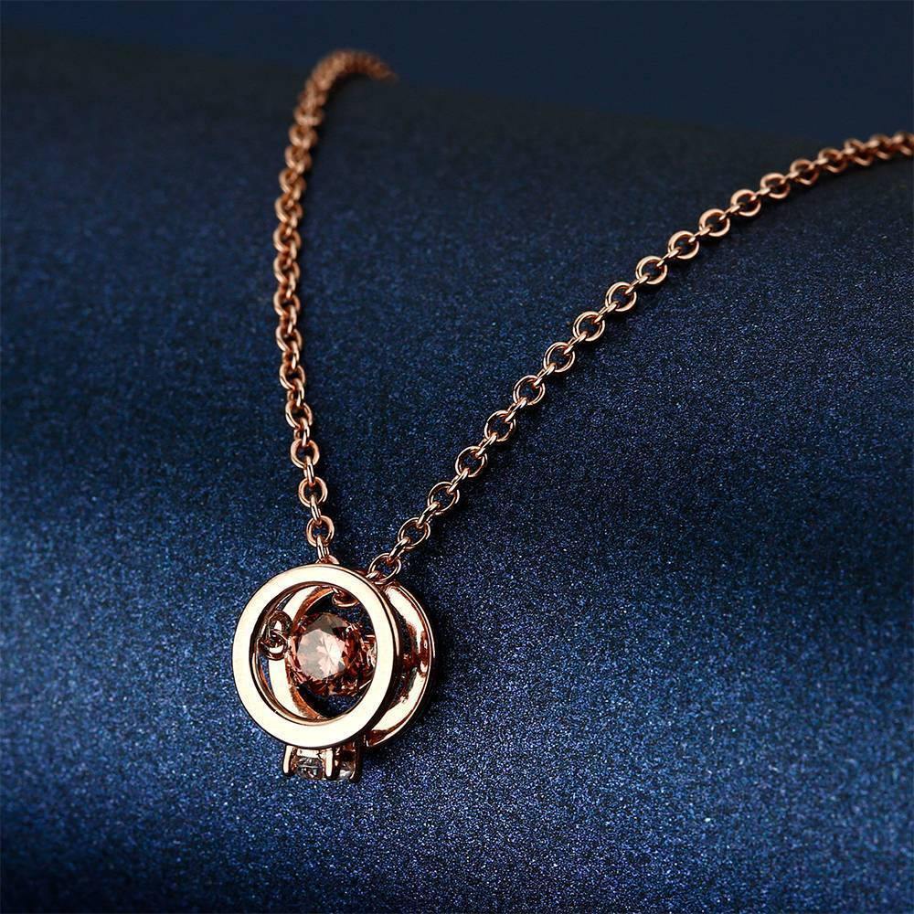 Light Rose Round Dancing Stone Necklace Rose Gold Plated Silver - soufeelus