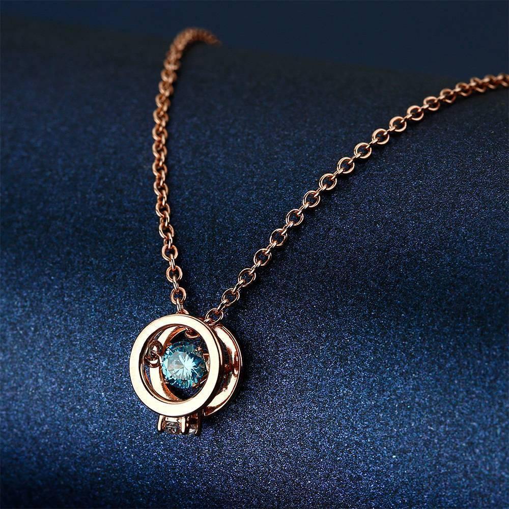 Blue Round Dancing Stone Necklace Rose Gold Plated Silver - soufeelus