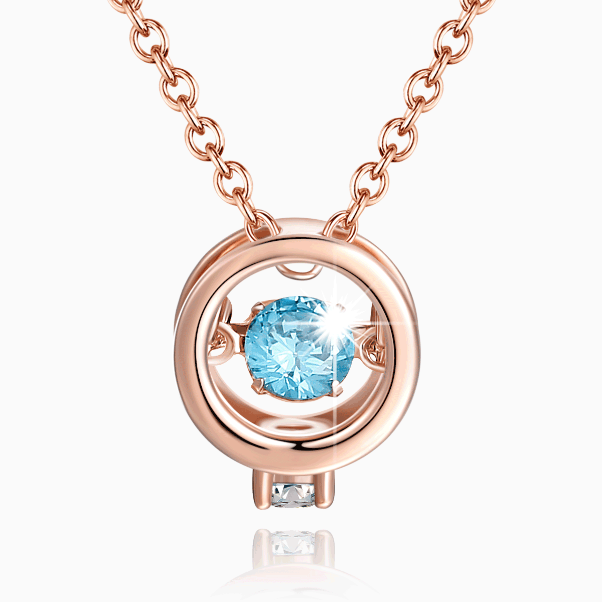 Blue Round Dancing Stone Necklace Rose Gold Plated Silver - soufeelus