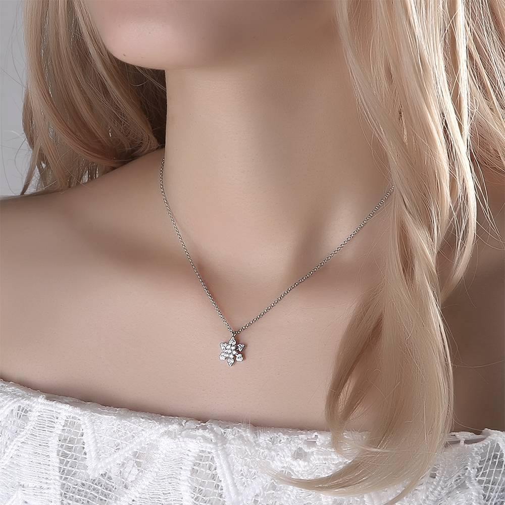 CZ Snowflake Necklace Platinum Plated Silver - soufeelus